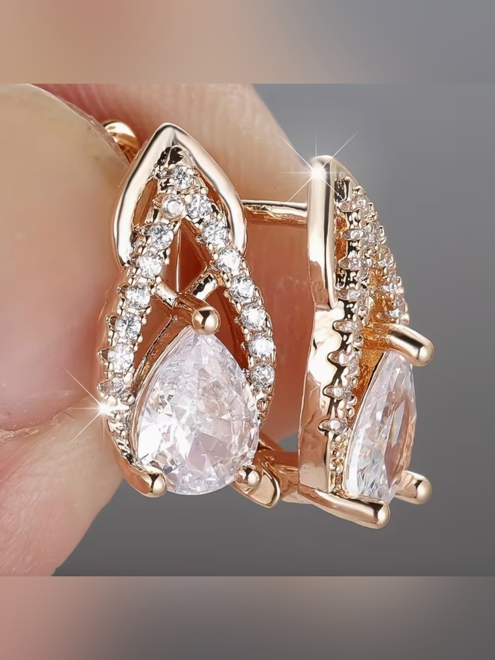 Rose Gold Teardrop Cubic Zirconia Earrings.